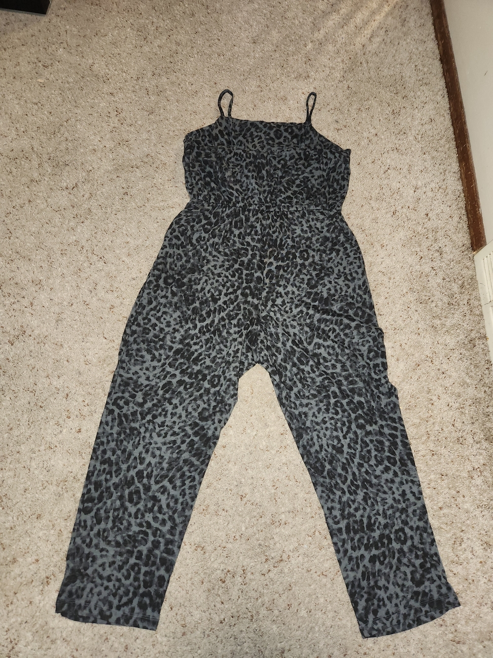 Old Navy Grey Leopard-Print Spaghetti-Strap Jumpsuit For Woman Size L